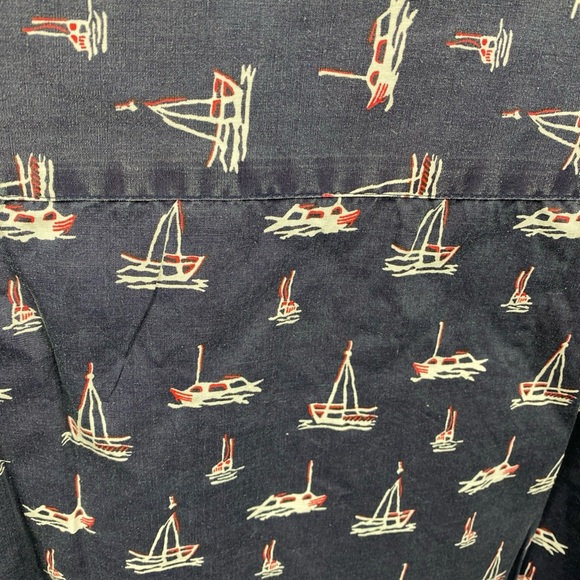 J. Crew Vintage Men’s Sail Boat Nautical Pattern Shirt Button 90s Blue Cotton LG - Picture 6 of 8